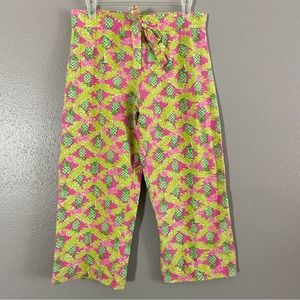Lilly Pulitzer Pink Green Pineapple Floral Pants Size S Stretch VTG White Label